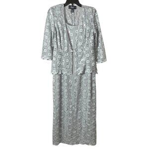 R & M Richards Silver Dress with Matching Jacket Size 6